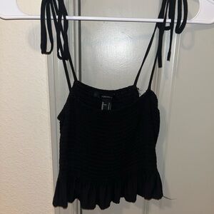 Forever 21 Black Smocked Ruffle Crop Top